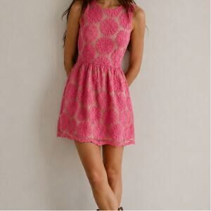 Ellison Pink Floral Embroidered Mini Dress -size M